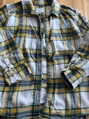 American Eagle Boyfriend Fit Plaid Flannel Shirt Medium Yellow Green